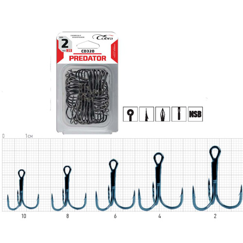 фото Крючки-тройники cobra сер. ct330 разм.006 25шт. в блистере