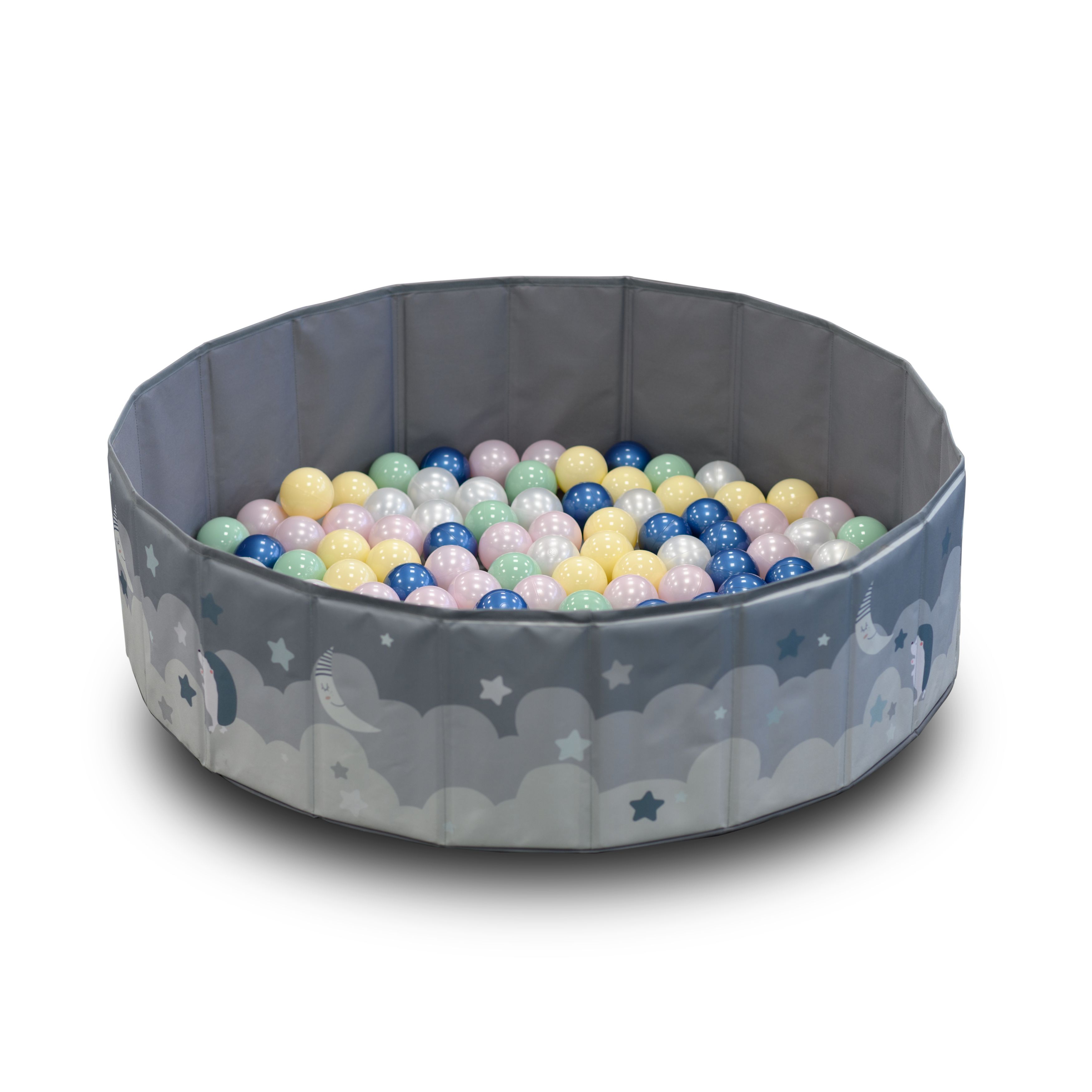 Детский сухой бассейн UNIX Kids Moon Grey, 150 шариков 5 цветов, складной, 100 см