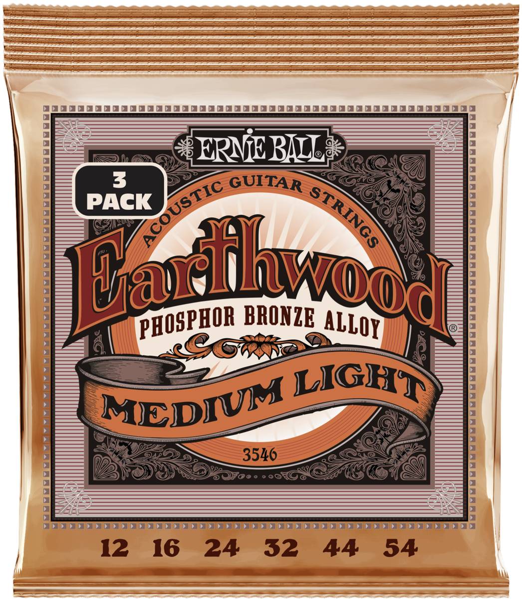 ERNIE BALL 3546 Earthwood Phosphor Bronze Medium Light 3 Pack 12-54 - Струны для акустичес