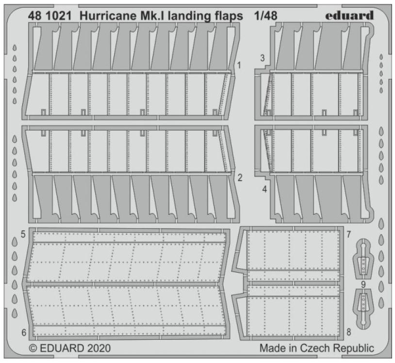 

Фототравление Eduard 481021 Hurricane Mk I закрылки 1/48, Однотонный
