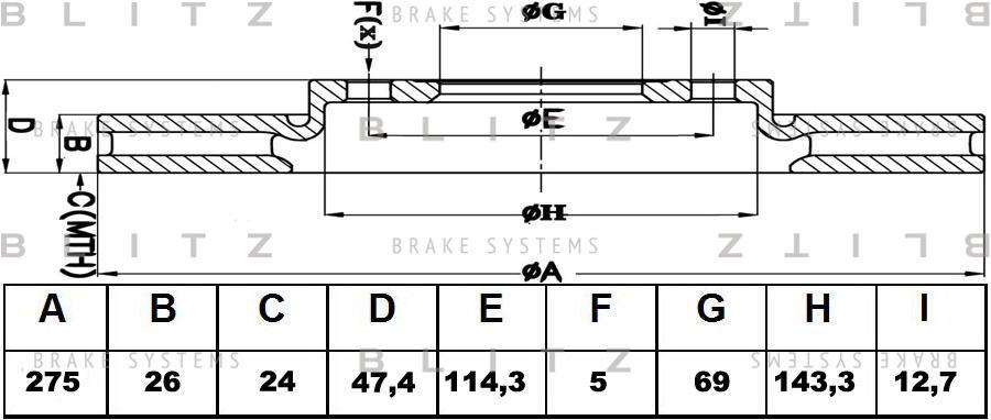 

BLITZ BS0444 Диск тормозной передний вентилируемый