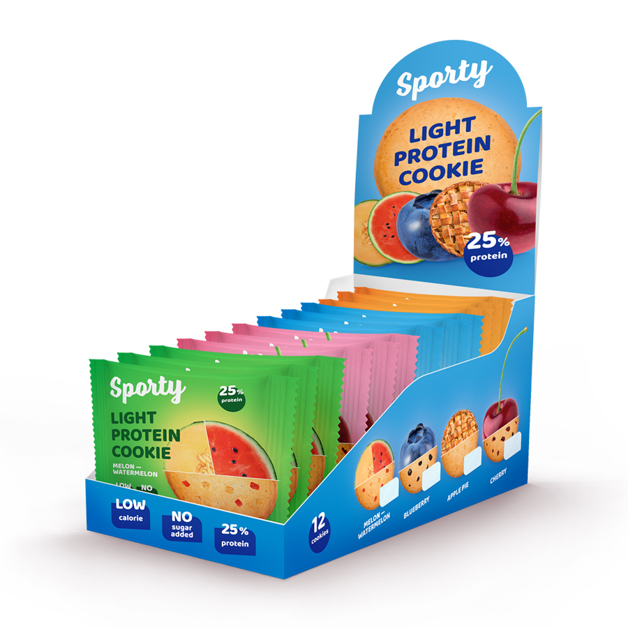 фото Протеиновое печенье sporty protein light, ассорти №1, коробка 12 шт х 40г, без сахара