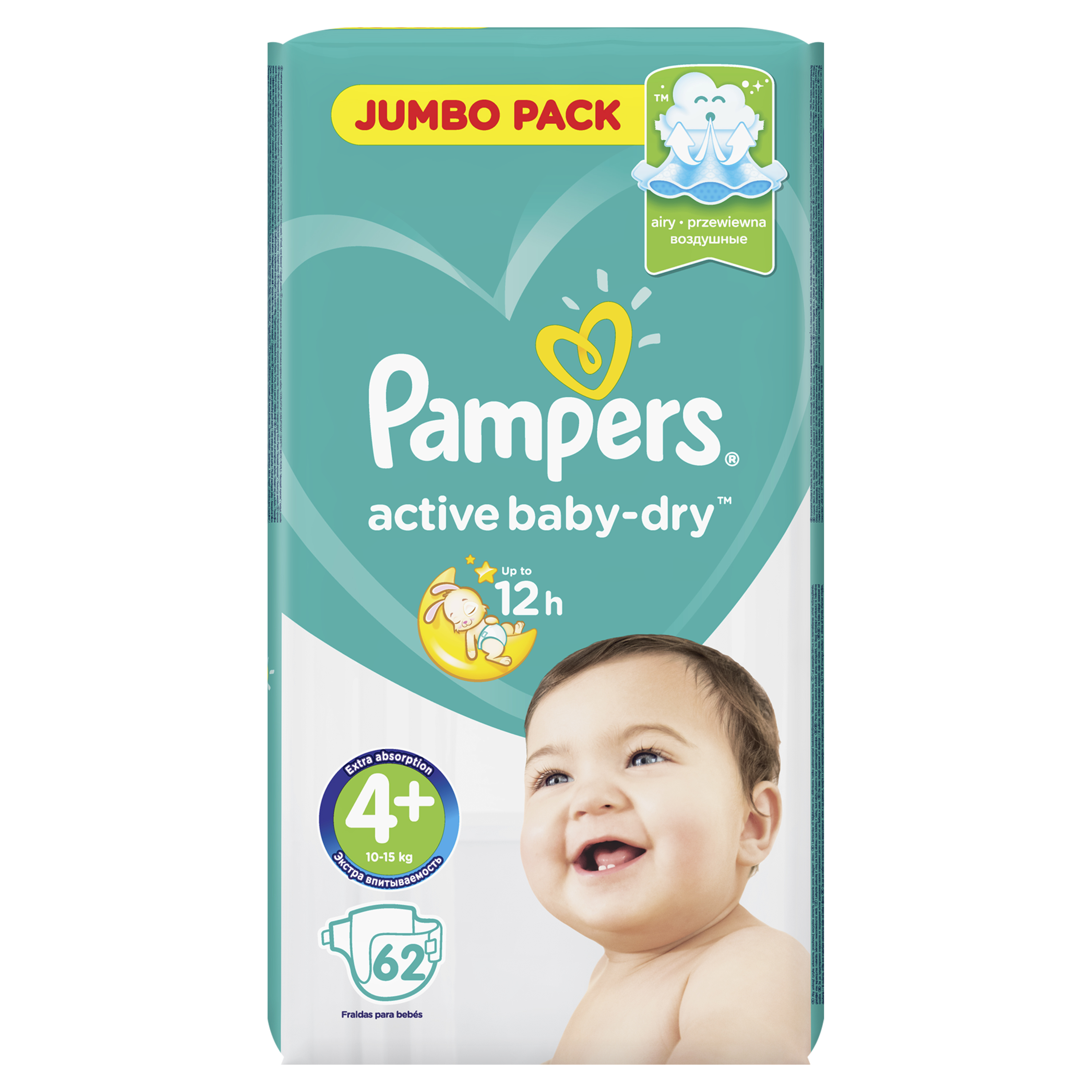 

Подгузники Pampers Active Baby-Dry 4+ (9-16 кг), 62 шт.