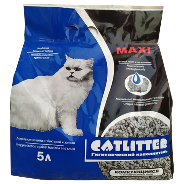 Комкующийся наполнитель CATLITTER Maxi Carbon глиняный, 5 л