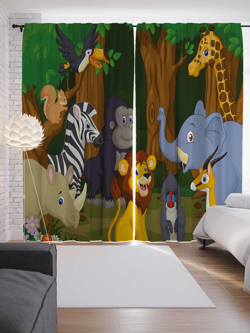 

Шторы JoyArty с фотопечатью "Собрались зверюшек" из сатена, 290х265 см, Собрались зверюшек