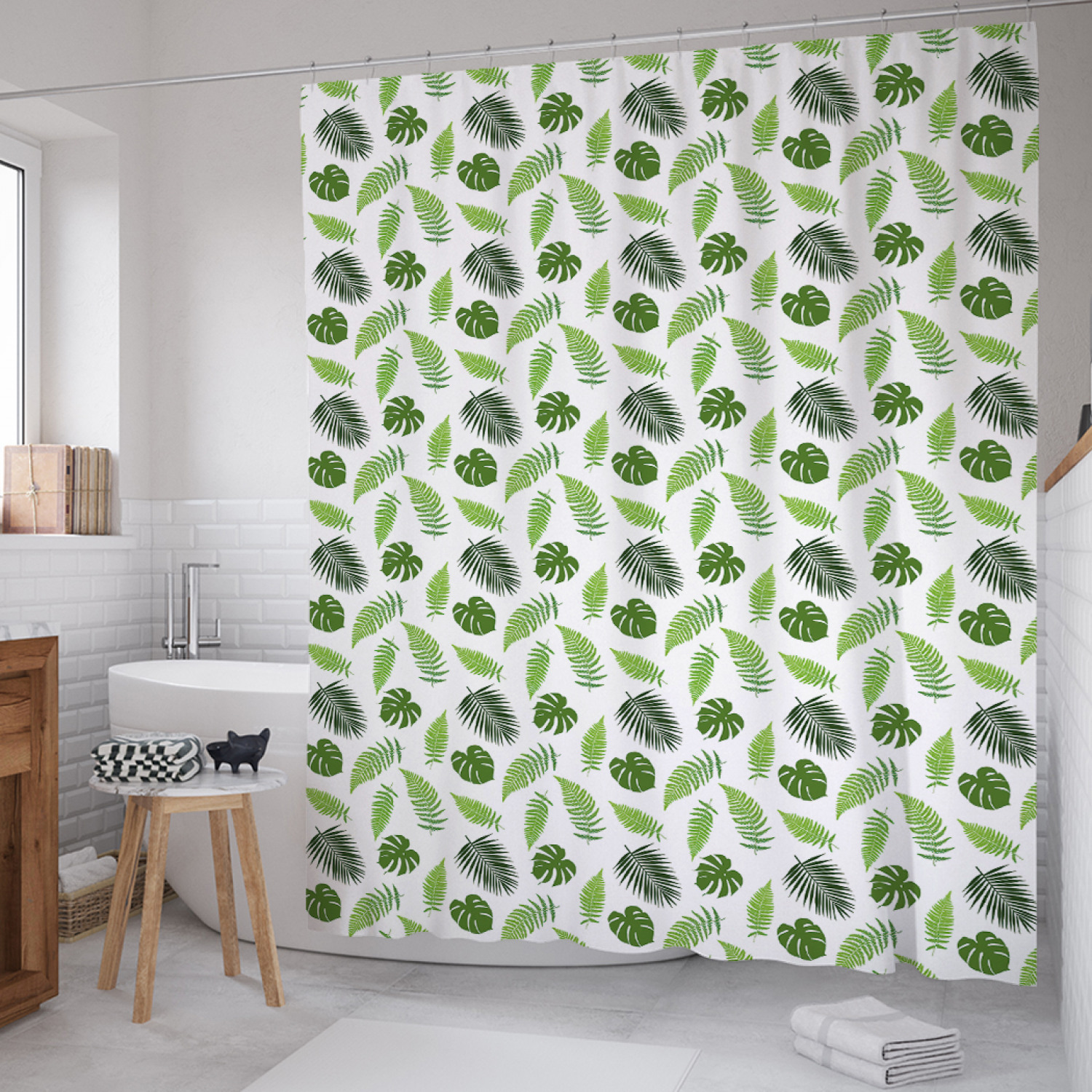 

Штора для ванной JoyArty "Флора тропиков" из сатена, 180х200 см с крючками, Зеленый, Флора тропиков