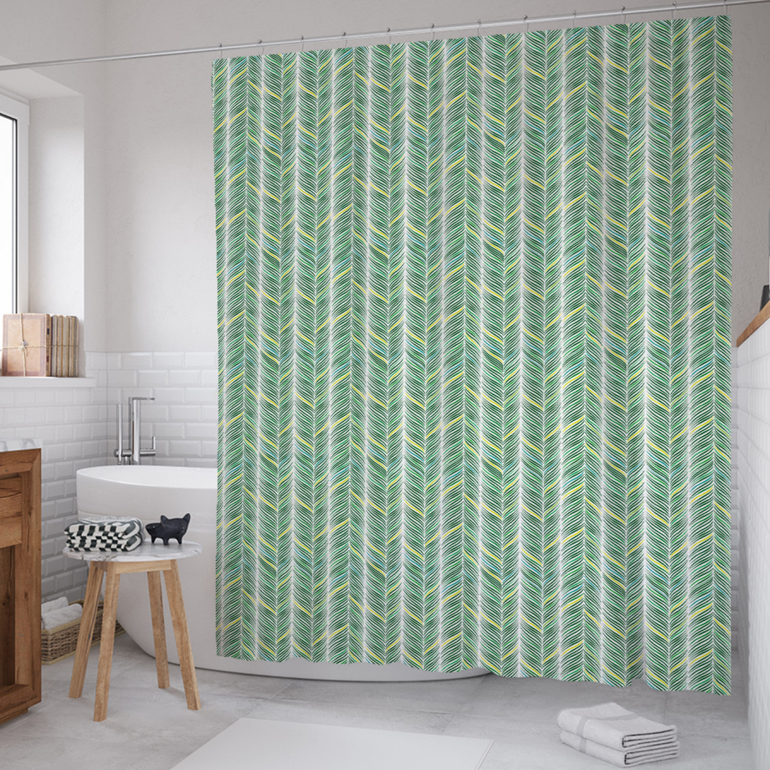 

Штора для ванной JoyArty "Тропическая вертикаль" из сатена, 180х200 см с крючками, Зеленый, Тропическая вертикаль