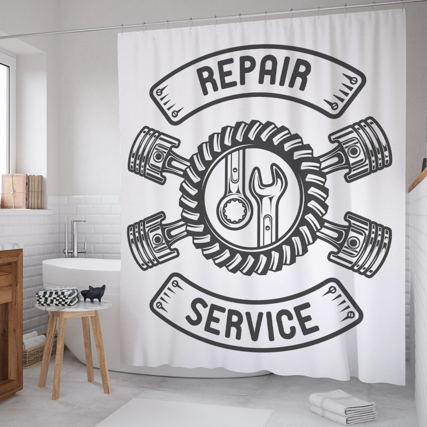 

Штора для ванной JoyArty "Сервисный ремонт" из сатена, 180х200 см с крючками, Белый, Сервисный ремонт