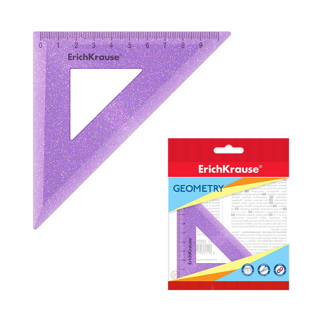 

Угольник пластиковый ErichKrause® Standard Glitter, 9см/45°, сиреневый с блестками, в флоу