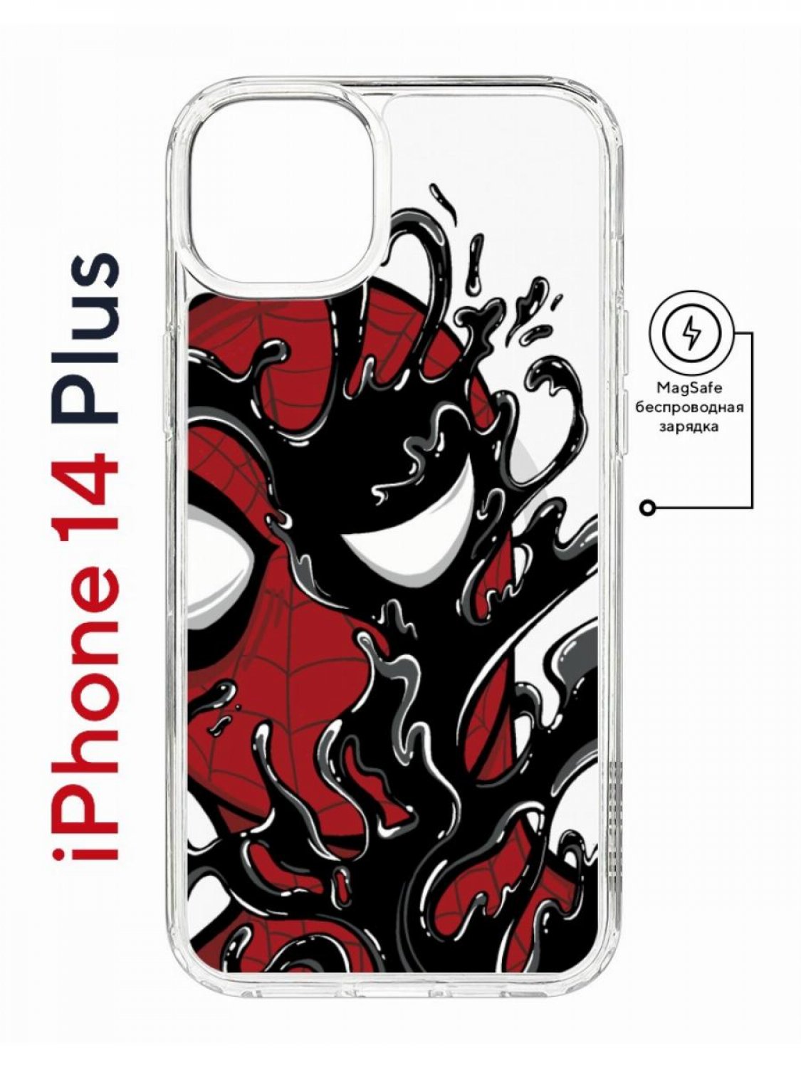 

Чехол на iPhone 14 Plus MagSafe Kruche Print Spider-Man-Venom противоударный с магнитом, Прозрачный;красный;черный;серый, Айфон 14 Плюс магсейф