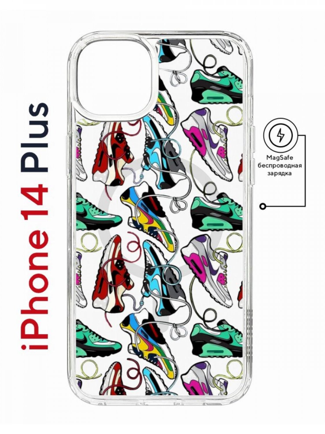 фото Чехол на iphone 14 plus magsafe kruche print кроссы nike air max противоударный с магнитом кruче