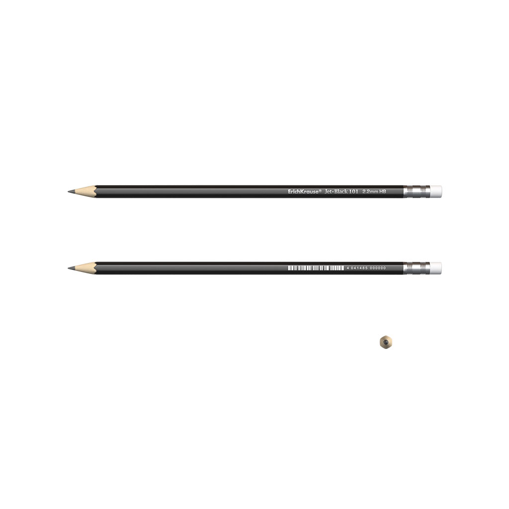 Чернографитный шестигранный  карандаш с ластиком  ErichKrause Jet Black 101 HB