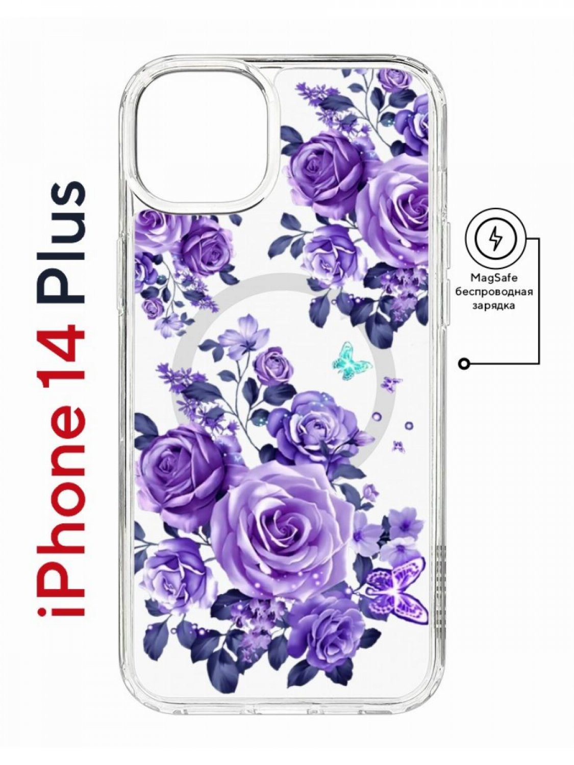 Чехол на iPhone 14 Plus MagSafe с принтом Kruche Print Roses противоударный с магнитом