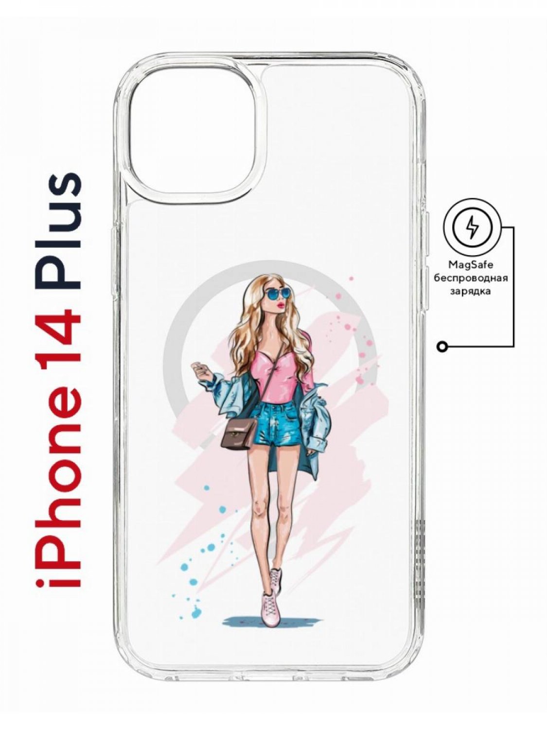 фото Чехол на iphone 14 plus magsafe kruche print fashion girl противоударный с магнитом кruче