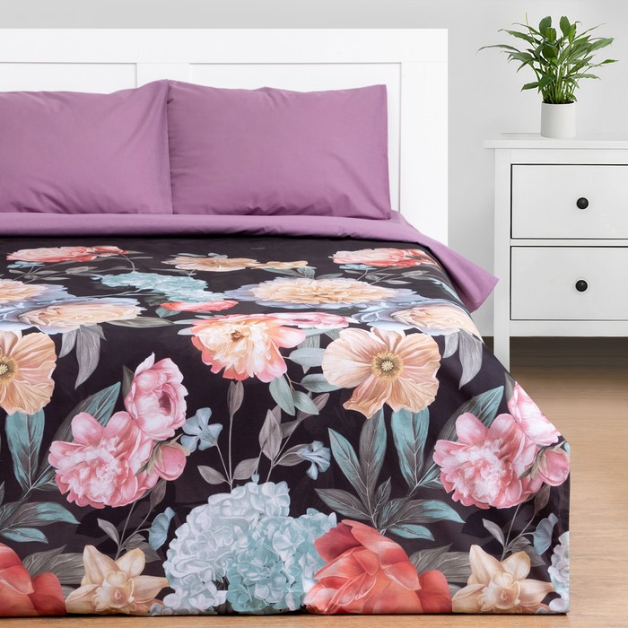 

Постельное бельё Этель дуэт Flowers 143х215 см-2шт, 220х240 см, 50х70 см-2шт, поплин, 125