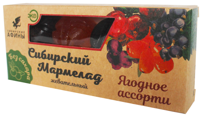 

Мармелад Сибирские Афины на фруктозе ягодное ассорти, 100гр