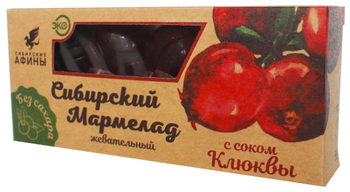 

Мармелад Сибирские Афины на фруктозе клюква, 100гр