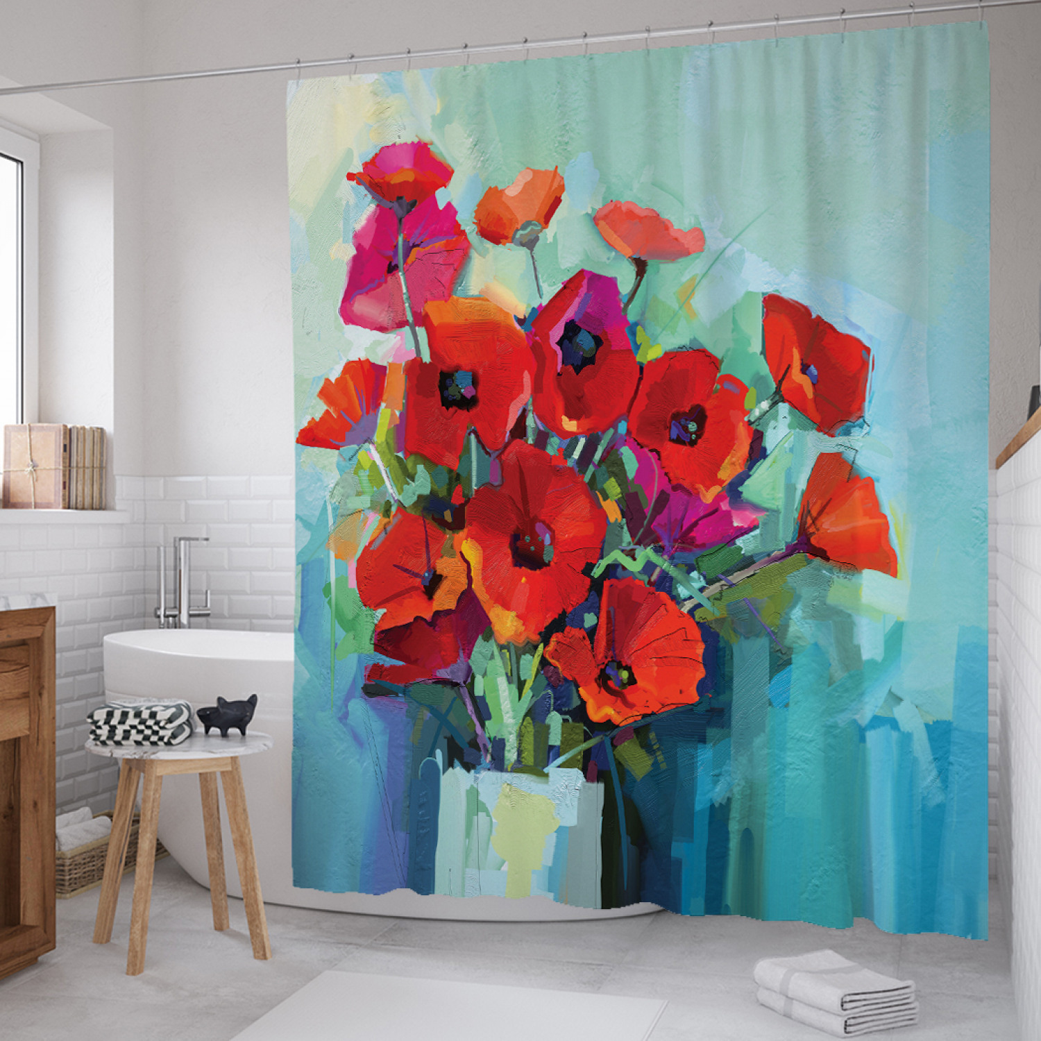 

Штора для ванной JoyArty "Маки в вазе" из сатена, 180х200 см с крючками, Зеленый, Маки в вазе