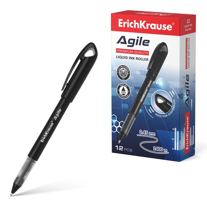 

Ручка-роллер ErichKrause "Agile", узел 0.5 мм, чернила черные, мягкое и комфортное письмо