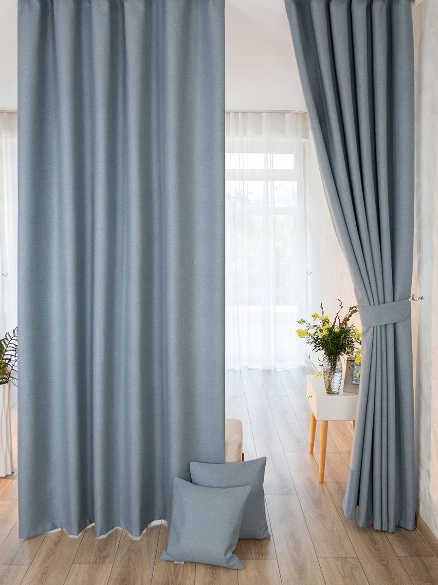 

Комплект штор Блэкаут для комнаты на шторной ленте 600 х 260 Evrika Home Серо-синий, винтер-2шт