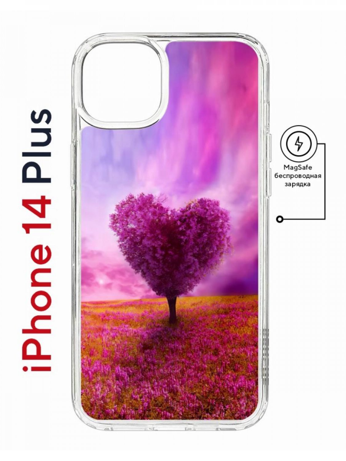 фото Чехол на iphone 14 plus magsafe kruche print pink heart противоударный с магнитом кruче