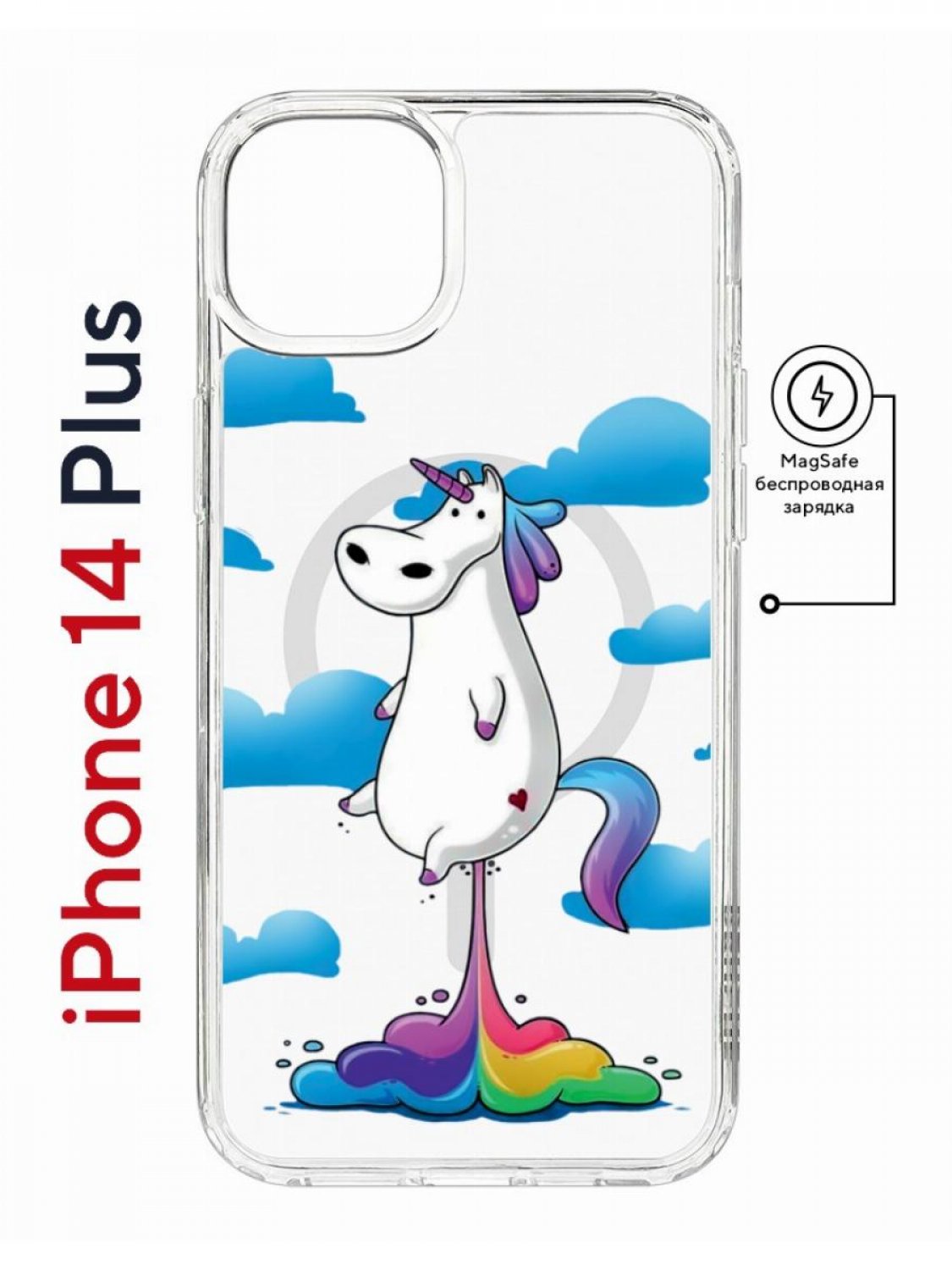 Чехол на iPhone 14 Plus MagSafe Kruche Print Flying Unicorn противоударный с магнитом