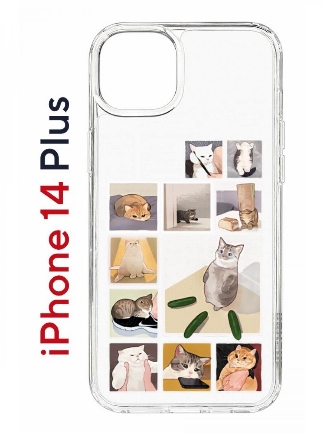 

Чехол на iPhone 14 Plus с принтом Kruche Print Коты-Мемы, бампер с защитой камеры, Прозрачный;бежевый;зеленый;серый, Айфон 14 Плюс