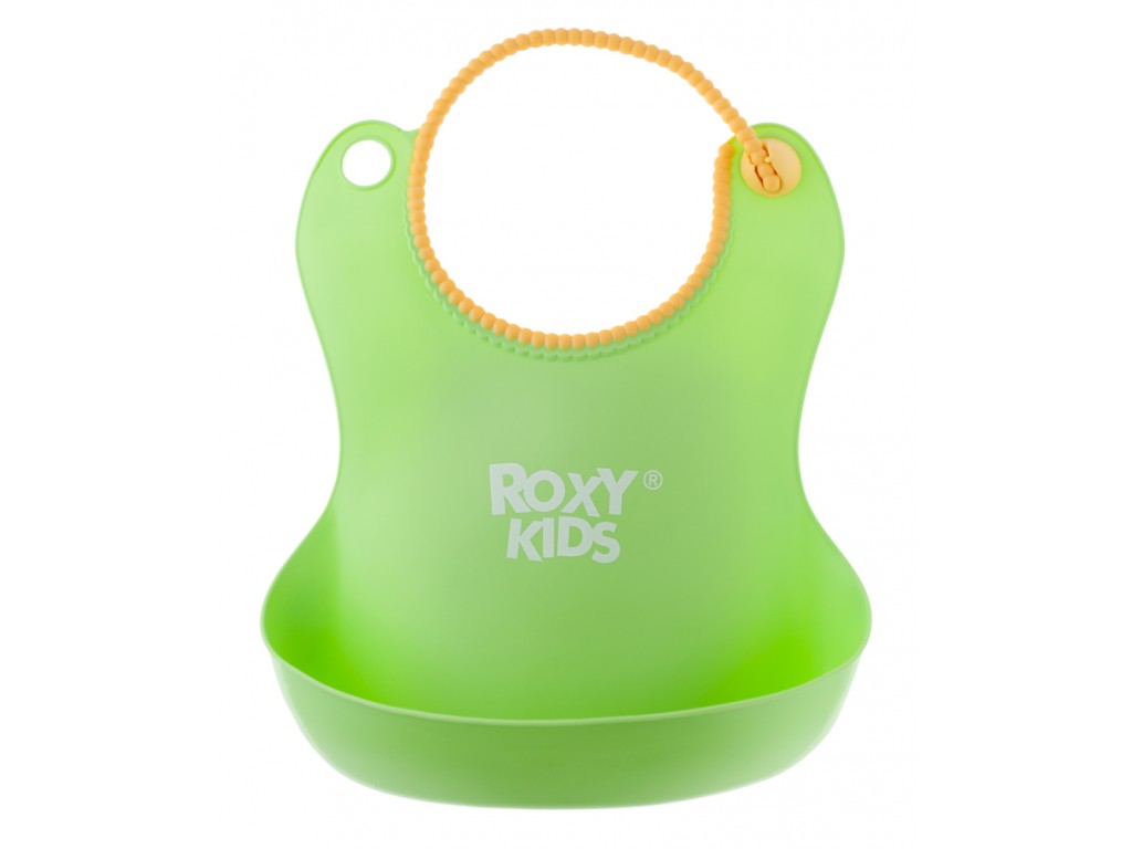 Детский силиконовый нагрудник для кормления с карманом, слюнявчик ROXY-KIDS, цвет зеленый