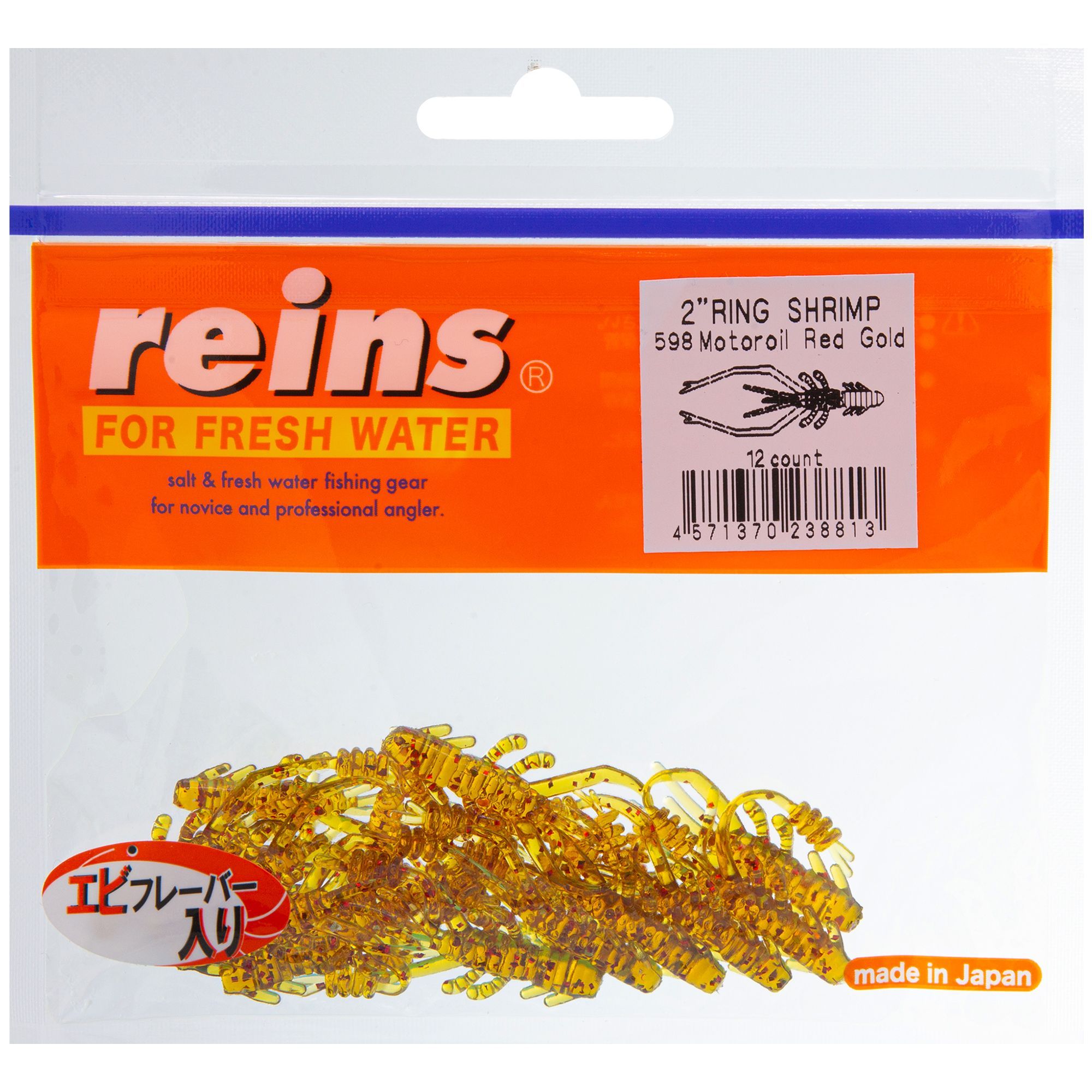 Силиконовая приманка Reins Ring Shrimp 50 мм цвет 598 Motor Oil Red Gold 12 шт