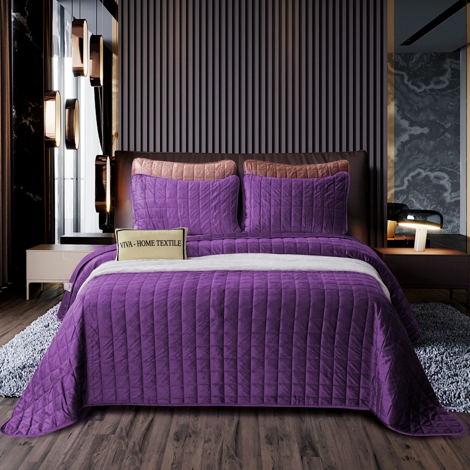 Велюровое покрывало Ситрейд в клетку и две наволочки OVL021