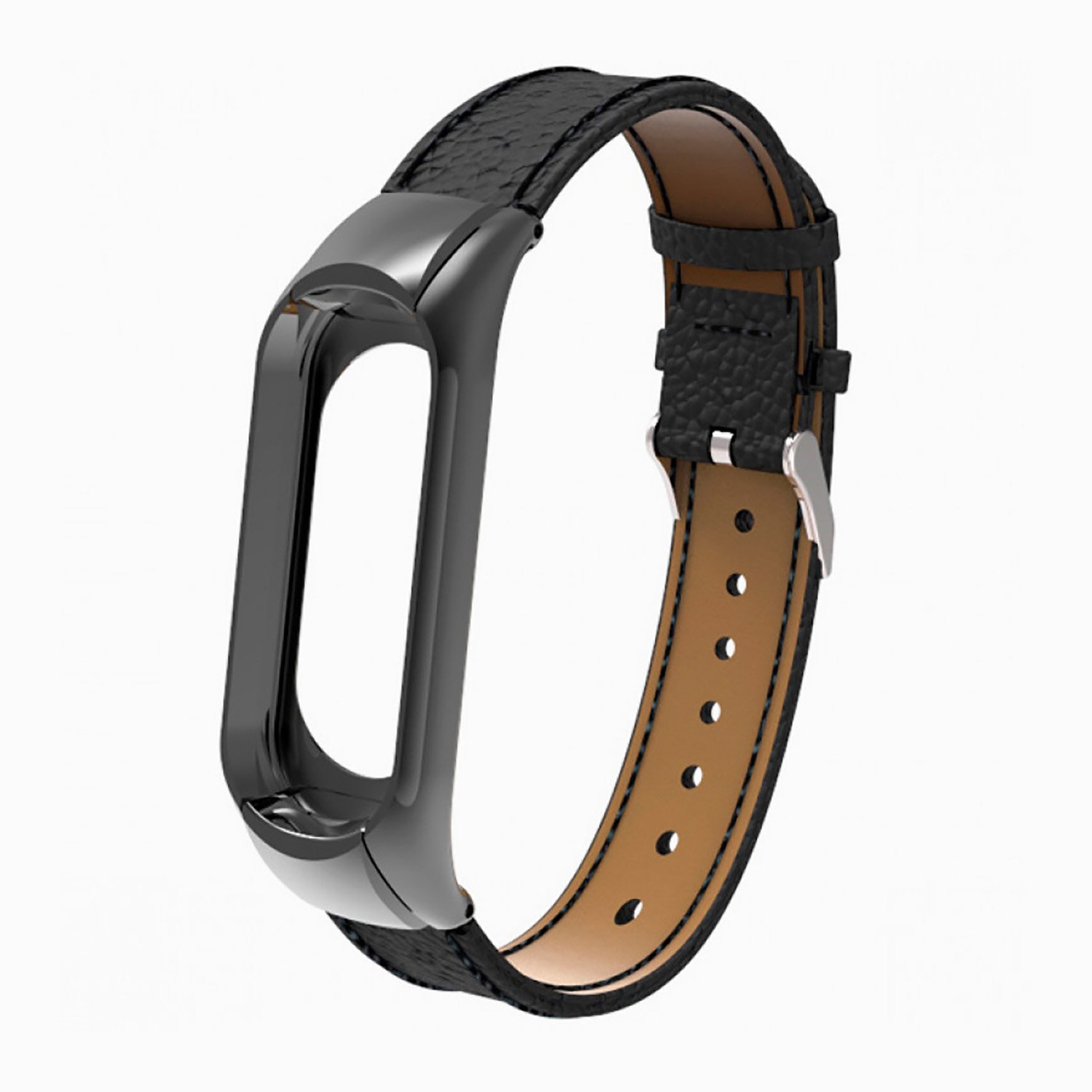 

Ремешок для Xiaomi Mi Band 5, Mi Band 6 кожаный с классической пряжкой, черный