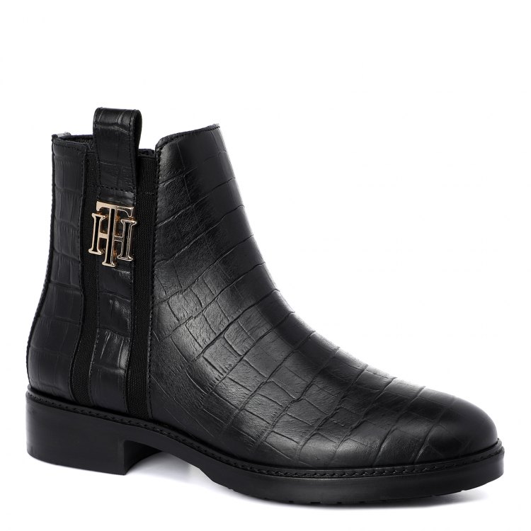 фото Женские ботинки tommy hilfiger croco look dressy flat boot fw0fw05348 черный р.40 eu