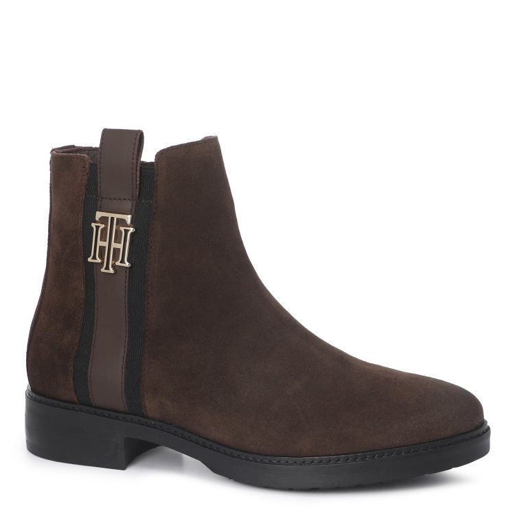 фото Женские ботинки tommy hilfiger th interlock suede flat boot fw0fw05184 коричневый р.37 eu