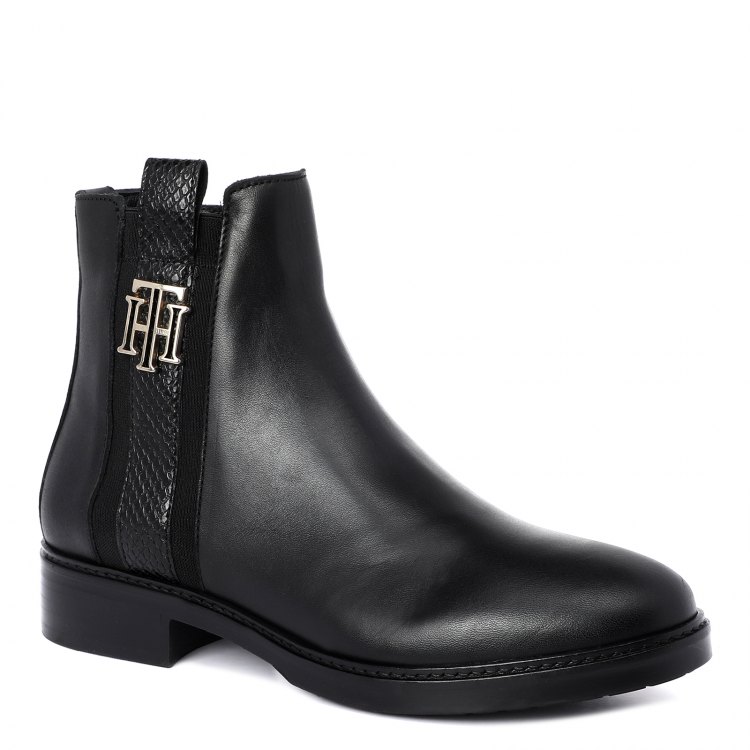 фото Женские ботинки tommy hilfiger th interlock leather flat boot fw0fw05181 черный р.40 eu