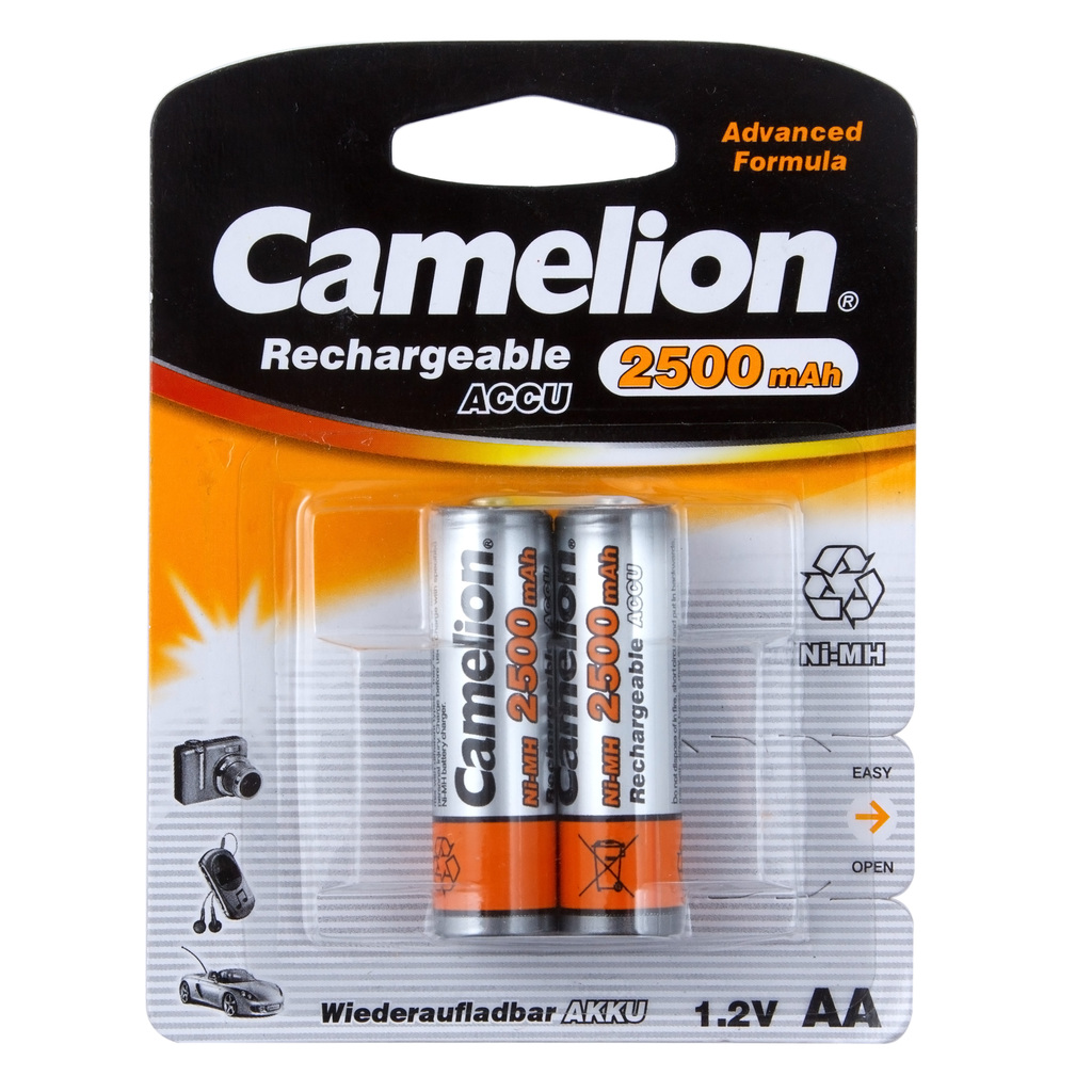Батарейка AA HR6 1.2V аккумулятор Ni-MH 2500mAh блистер (2шт.) CAMELION C-250AAKCбл аккумулятор camelion r6 800mah ni cd bl2 арт 3817