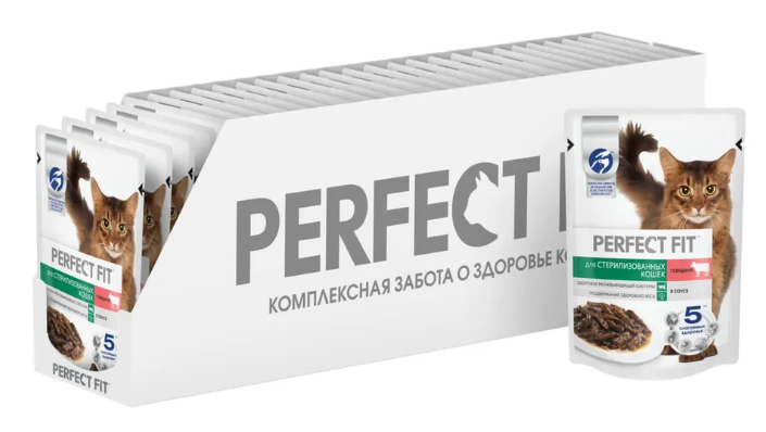 фото Влажный корм perfect fit для стерилизованных кошек, с говядиной в соусе, 28шт по 75г