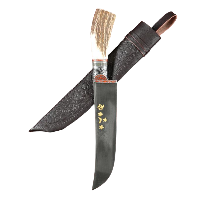 Нож Пчак Шархон - Большой, косуля, широкая рукоять, гарда олово гравировка. ШХ-15 (17-19 с