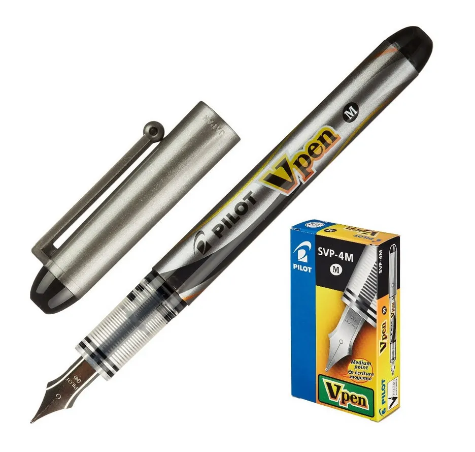 фото Ручка перьевая pilot v-pen svp-4m-b (741535) перо:m одноразовая черные чернила