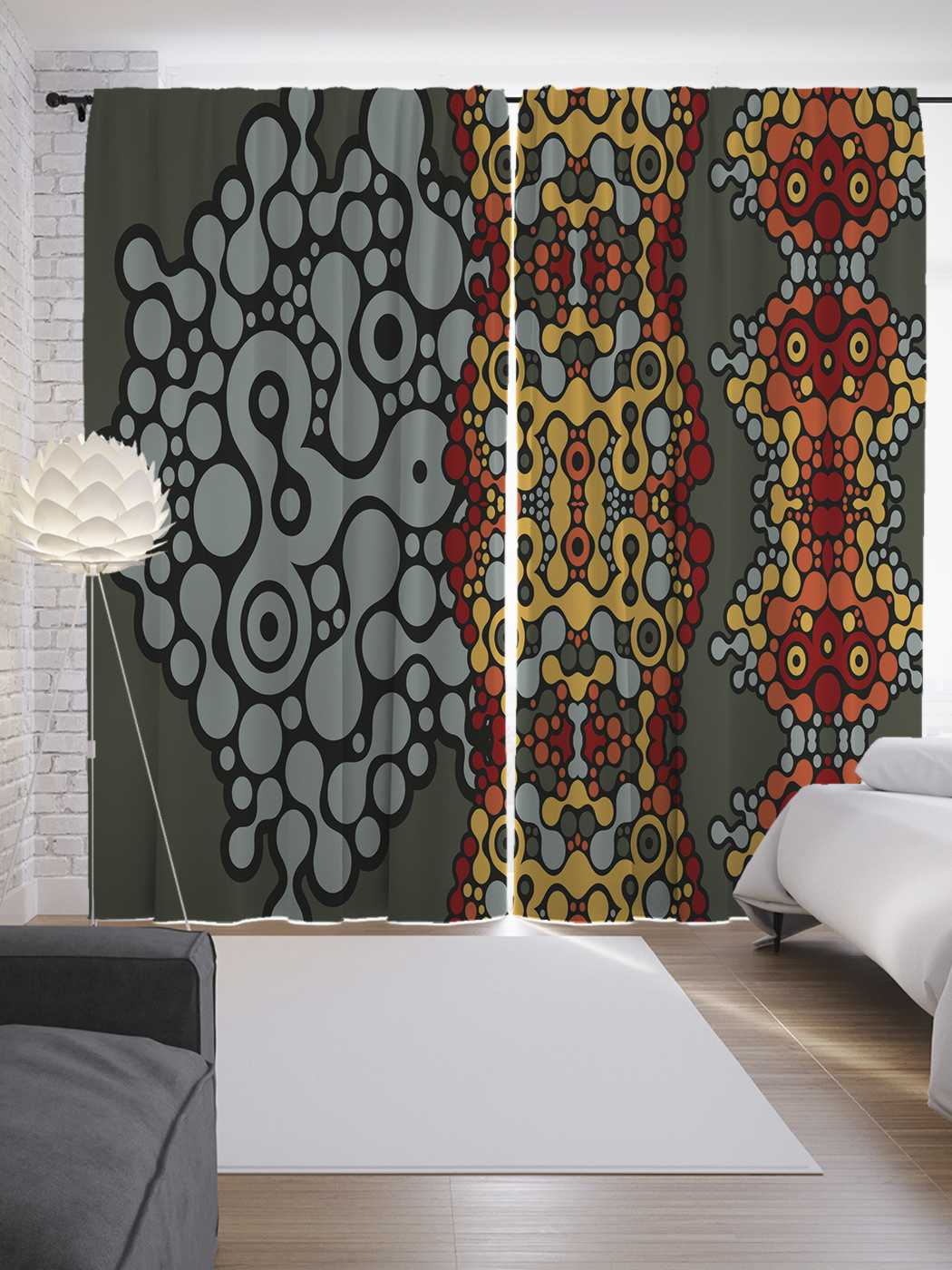 фото Шторы joyarty с фотопечатью "абстрактные формы" из сатена, 290х265 см