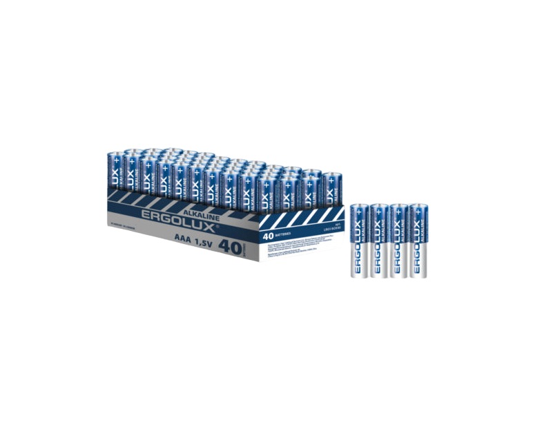 

Батарейка щелочная Ergolux Alkaline LR03 BOX40 AAA, 1,5V, 40 шт., Ergolux-1