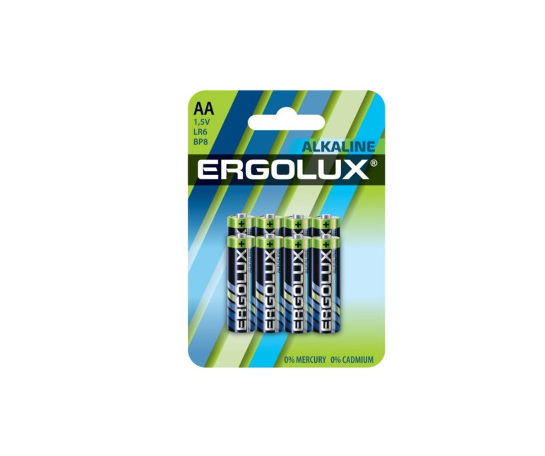 Батарейка щелочная Ergolux Alkaline LR6 BP8 AA, 1,5V, 8 шт.