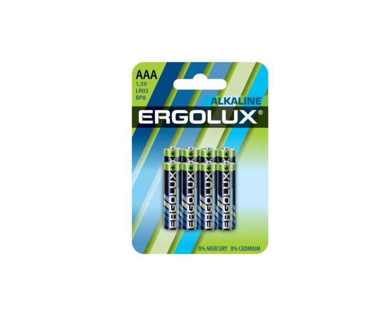 

Батарейка щелочная Ergolux Alkaline LR03 BP8 AAA, 1,5V, 8 шт., Ergolux-1