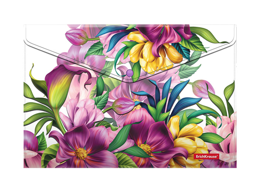 

Папка-конверт на кнопке пластиковая ErichKrause Tropical Flowers, A4 (в пакете по 12 шт.), Разноцветный