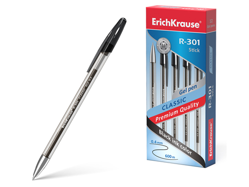Ручка гелевая ErichKrause R-301 Classic Gel Stick 0.5, цвет чернил черный 12 шт.