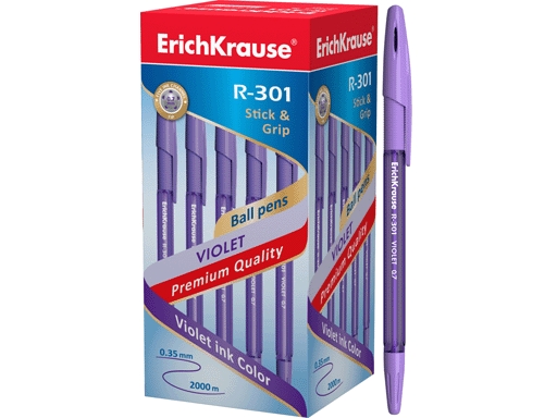 

Ручка шариковая ErichKrause R-301 Violet Stickamp;Grip 0.7, цвет чернил фиолетовый 44592