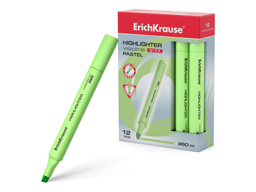 

Текстмаркер ErichKrause Visioline V-17 Pastel, цвет чернил зеленый (в коробке по 12 шт.)
