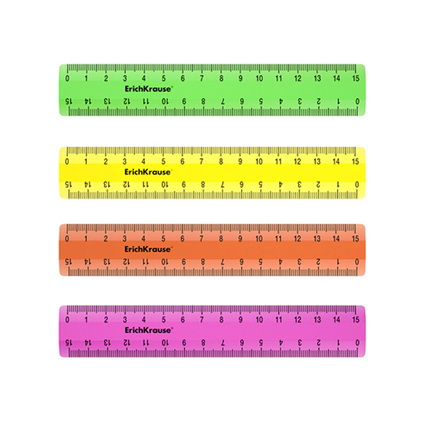 Линейка пластиковая ErichKrause Neon 15см ассорти из 4 цветов в коробке-дисплее 52997 495₽