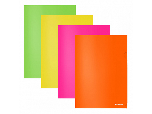 Папка-уголок пластиковая ErichKrause Glossy Neon, A4, непрозрачная, ассорти 50159