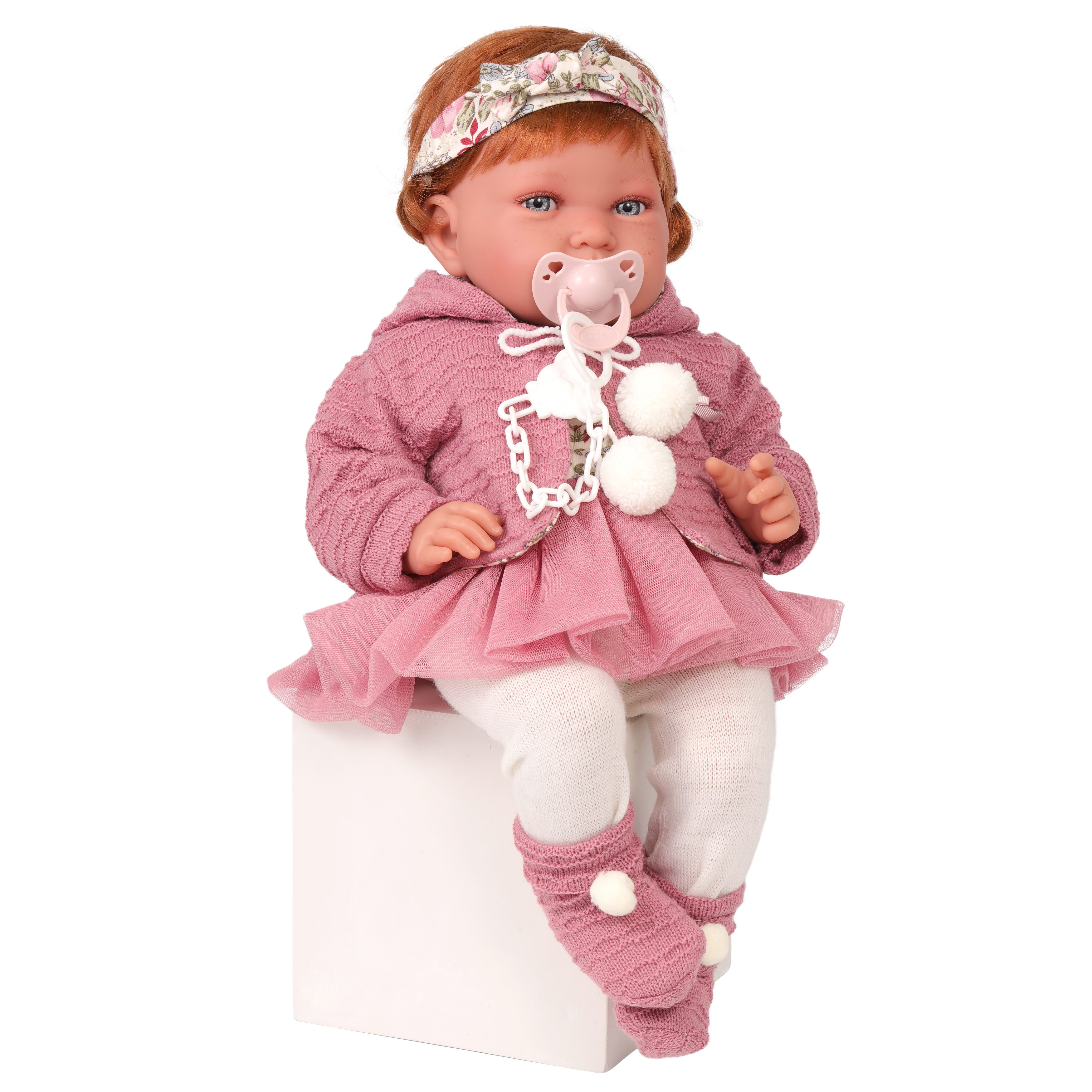 Кукла малышка Antonio Juan Саманта в розовом, 40 см, мягконабивная, с соской 33070