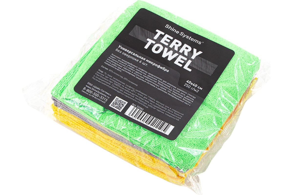 Универсальная микрофибра без оверлока Shine systems Terry Towel 40х40см, 6 шт. SS582